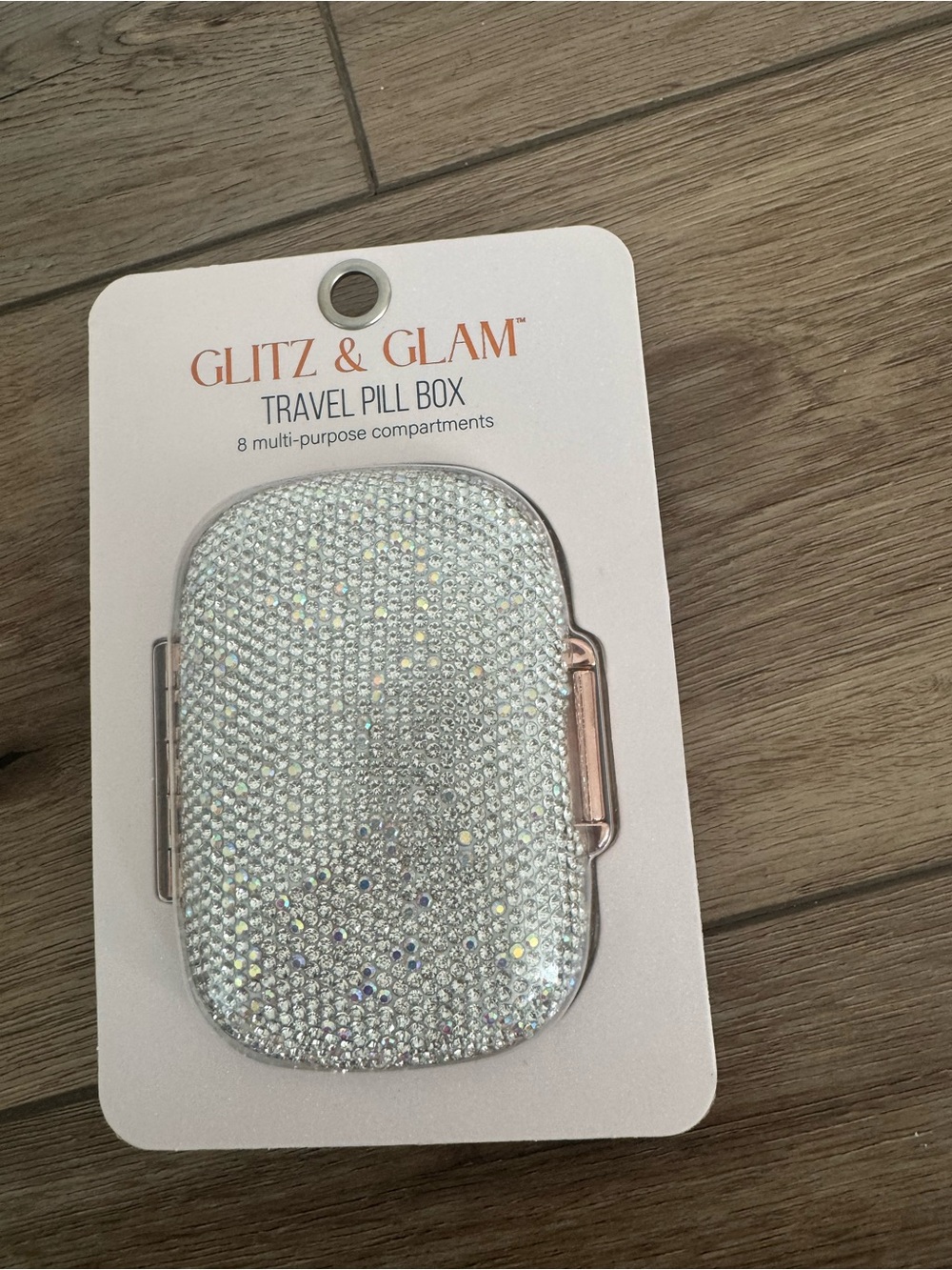 Glitz & Glam Silver Rhinestone Travel Pill Box